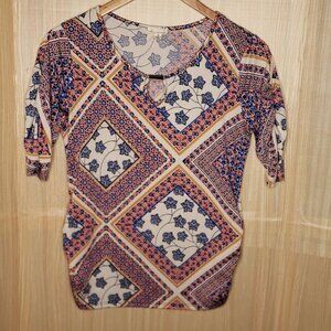 Emi & Joe Womens Short Sleeve Floral Stretchy Top Medium